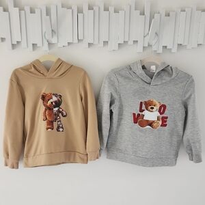 Kids' Bear Print Hoodies - Tan & Gray Valentines Day